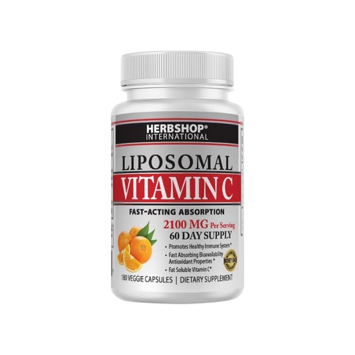 [BRSWYZIYCJ5BO23G] Herbshop® Liposomal Vitamin C 2100mg - 180 Capsules, 60 Servings - High Absorption Immune Support Supplement with Sunflower Lecithin - Bioavailable Antioxidant for Collagen & Skin - Made in USA
