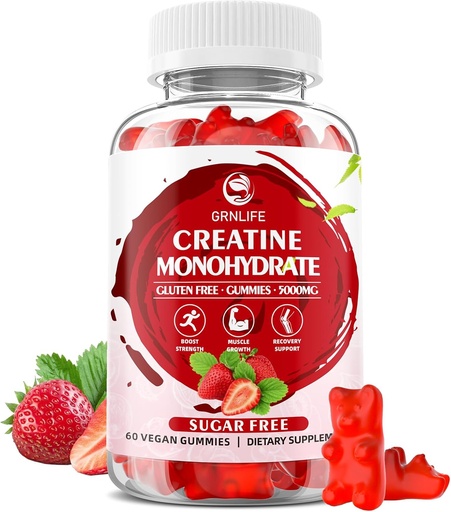 [BRSROBI7OZYBU2Y6] Gizon eta Emakumeentzako Gummies sorkariak, Chewables Creatine Monohydrate for Muscle Strength, Muscle Builder, Energy Boost, Sugar Free, Vegan, Strawberry Flavor-60 Count