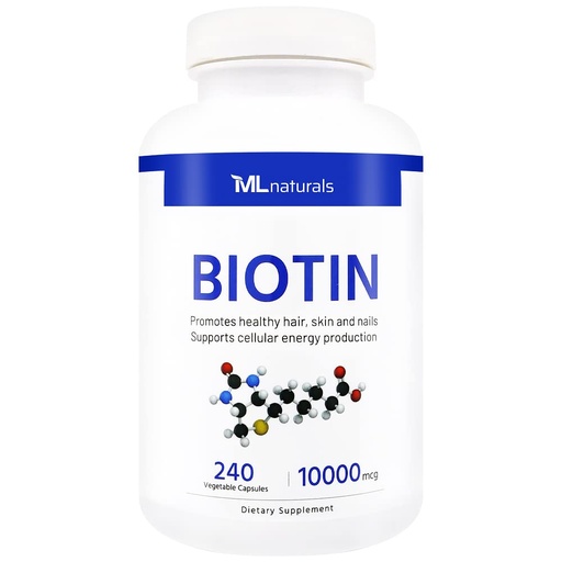[BRSROZD6CB5GC2Q3] ML Naturals Biotin 10,000mcg (Per Serving) – 240 Vegetable Capsules – Supports Healthy Hair, Skin & Nails – Energy Production Support