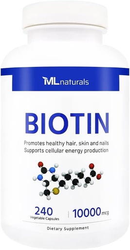 [BRSROZD6CB5GC2Q3] ML Naturals Biotin 10000 mcg 240 Cápsulas Vegetais. Suporta cabelo saudável, pele, unhas e produção de energia, NSF-certificado & cGMP-compliant