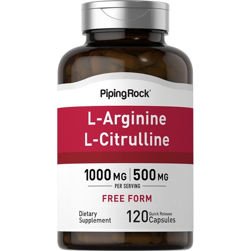 [BRSWIHY6AF5WOC36] Piping Rock L-Arginine L-Citrulline Supplement 1500 mg | 120 Capsules | Free Form Pills | for Men and Women | Non-GMO, Gluten Free