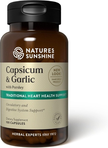 [BRSWIYQZBEFGADLK] Nature 's Sunshine Capsicum & Garlic w / Parsley, 100 Capsules 124; Helping Distrable, Imuniance, Circulation, and Glandular Health
