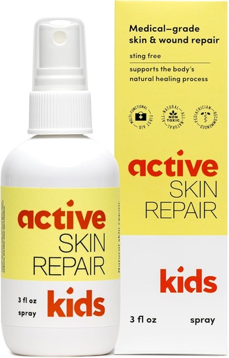 [BRSWGAYQOAHBOFA2] Spray de premiers soins actif pour la peau des enfants - Formule antiseptique non toxique et naturelle pour les enfants pour les coupures mineures, les plaies, les éclats, les coups de soleil et autres irritations cutanées (3oz Spray)