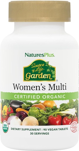 [BRSWIHIBCYPRQDTG] NaturesPlus Life Garden Organic Women 's Multivitamin - 순수하고 천연 식품 성분 - 90 Vegan Tablets (30 서빙)