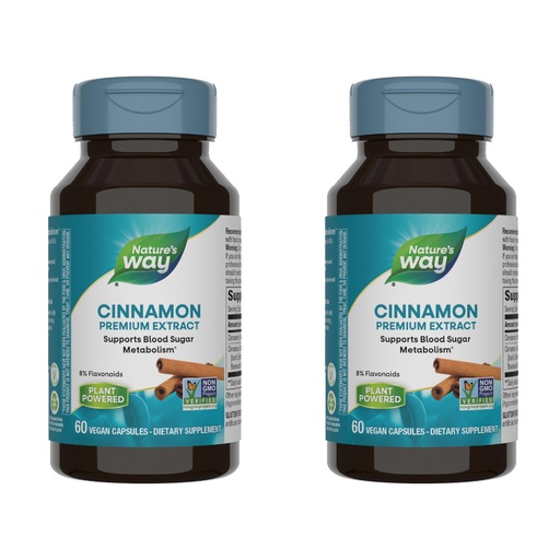 [BRSWYFT4BYMQKETL] Nature's Way Cinnamon Premium Extract, Supports Carbohydrate Metabolism*, Non-GMO Project Verified, Standardized to 8% Flavonoids, 60 Vegan Capsules (Packaging May Vary) - 2 Pack
