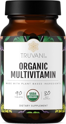 [BRSRMYIHB5YAK3DJ] Truvani Daily Organic Multivitamin Supplement - Vegan, Non GMO Tablets with Iron & Biotin - Dairy, Soy, & Gluten Free - 30 Day Supply (90 Tablets)