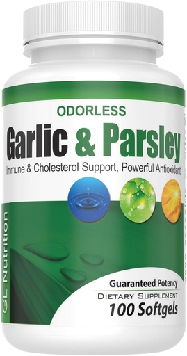[BRSWGAAPOB7B42Y4] Odorless Garlic and Parsley Softgels by GL Nutrition | All-Natural Detox That Boosts Immunity & Metabolism, Supports Heart Health & Cholesterol Levels 100:1 Extract | 100 Count