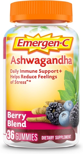 [BRSW2BDROUBQE3A4] Emergen-C Vitamin C and Ashwagandha Gummies, Dietary Supplement for Immune Support, Berry Blend, Back to School Essentials - 36 Count
