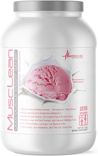 [BRSWKHYQBMFWIDDE] Metabolic Nutriție - Musclean - Milkshake, Whey mare Proteina de înlocuire, Întreținere Nutriție, Carb scăzut, Keto Diet, Enzime digestive, Căpșuni, 2,5 Pound (25 ser)