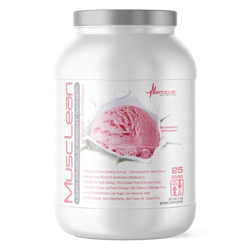 [BRSWKHYQBMFWIDDE] Metabolic Nutrition - Musclean - Milkshake, Whey High Protein Meal Replacement, Maintenance Nutrition, Low Carb, Keto Diet, Digestive Enzymes, Strawberry, 2.5 Pound (25 ser)
