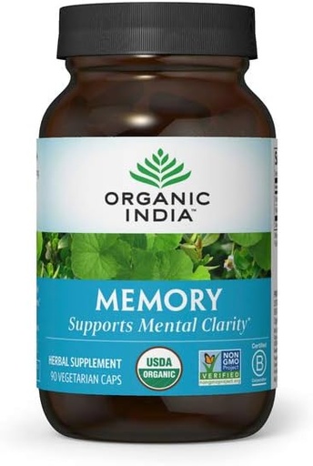 [BRSWIYIZAQEBWHIZ] ORGANISK INDIA hukommelse herbal supplement - hjerne supplement til hukommelse og fokus, Bacopa Monnieri & Gotu Kola hjerne herbal supplement, hukommelse support - USDA Certified Organic, non-GMO - 90 kapsler
