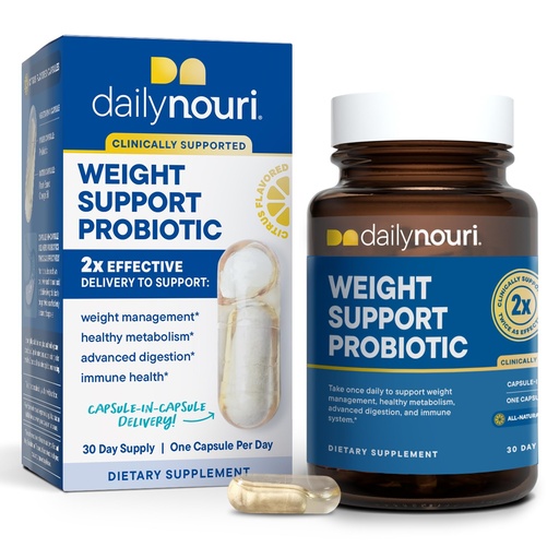 [BRSWGCYLCMCRQ3YU] Daily Nouri Weight Support Probiotics for Women & Men | Metabolism + Digestive Support | 3 Clinically Studied Strains | 30-Day Supply
