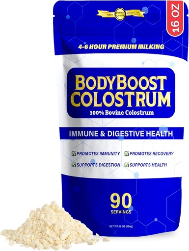 [BRSROEIHBYJRS2TZ] BodyBoost Premium Colostrum whole, 100% Bovine Colostrum Powder, Immune Booster supplement with Immunoglobulin &apos; Lactoferrin, Gras Fed Colostrum Powder, Gut Health, Diverse Intake,16 oz