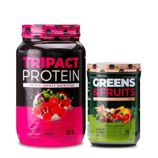 [BRSRAZYQCQBWMCLG] Nutrology TRIPACT Protein Powder, 7-in-1 Meal Replacement Shake, Superberry (40 Servings) Greens & Fruits Powder-Naturally Sourced Superfood, Vanilla Cinnamon (30 Servings)
