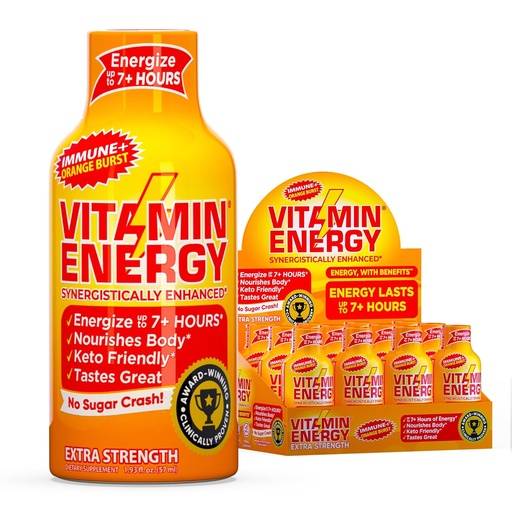 [BRSRAGL6CFYBOFDP] Vitamin Energy Immune+ Extra Strength Energy Shot Orange Burst 12 Pack, 260mg Natural Caffeine, B-Vitamins, Citicoline, Green Tea, Immunity & Focus Support, Zero Sugar, Gluten-Free 1.93 fl oz