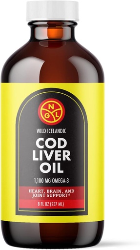 [BRSWYGQHA4HAAHTZ] NGL Pure Cod Liver Oil - Wild Icelandic - 1,100 mg Omega-3 + Natural Vitamin A & D - Heart and Brain Health, Joint Support 8 Fl Oz