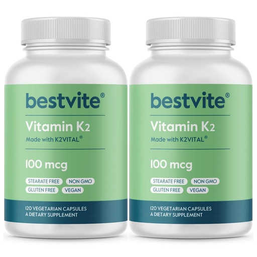 [BRSRMAIOAB4G2H3Z] BESTVITE Vitamin K2 100 mcg as MK-7 (240 Vegetarian Capsules)(120x2) - No Stearates - Vegan - Non GMO - Gluten Free