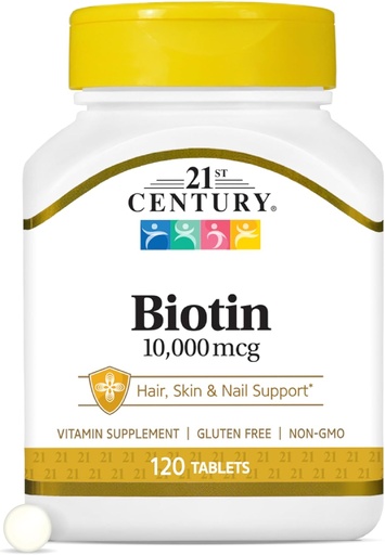 [BRSWIBYHC56AA2IZ] 21 Century Biotin Tablets, 10 000 µg, Unflavored 120 Count