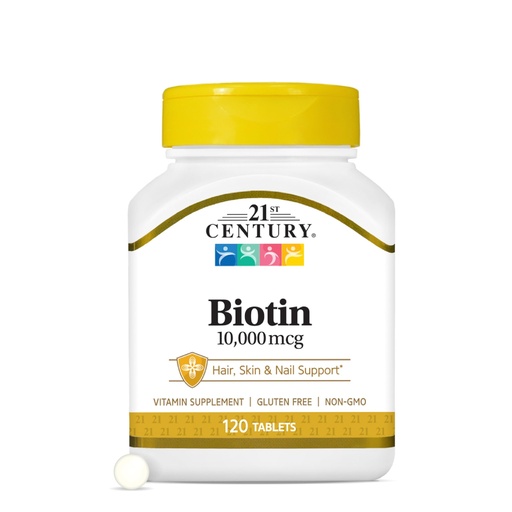 [BRSWIBYHC56AA2IZ] 21st Century Biotin Tablets, 10,000 mcg, Unflavored 120 Count