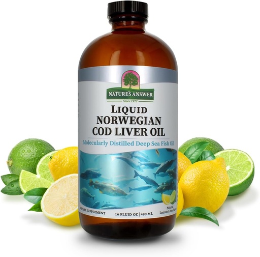 [BRSW2YLQO54BGYDV] Nature's Answer Cod Liver Oil Liquid Supplement, 16-Fluid Ounces | Promotes a Healthy Heart & Brain | Cognitive and Cardiovascular Support | Great Tasting (Pack of 2)