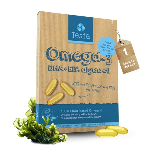 [BRSWKGT5ON6ACG3A] Testa Omega-3 Supplement - Vegan Based Omega 3 DHA EPA Capsules from Algae - Omega 3 Fatty acids - Supports Heart, Brain & Joint Health - Plastic Negative, RTG, and Kosher - Two Months Supply
