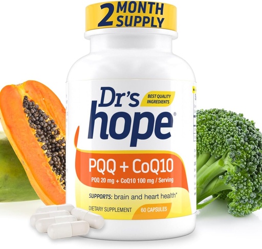 [BRSWGZQTCF6WK3TZ] PQQ CoQ10 - PQQ 20mg CoQ10 100mg-ekin, PQQ osagarria Coenzyme Q10 gehigarriarekin Brain Health onartzen du, 60 Veggie Caps - 1 kapsula zerbitzatuko