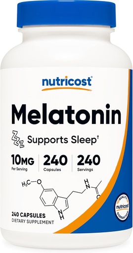 [BRSRMFIEBANGCA3Z] Nutricost Melatonin 10 mg, 240 kapszula, Non-GMO & Gluten Free