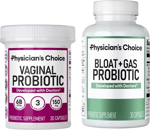 [BRSRAHQYCMCGAEQ6] Physician's CHOICE Vaginal Wellness Probiotic 30ct + Bloat & Gas Probiotic 30ct - Monthly Relief Combo for Women