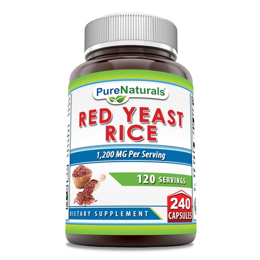 [BRSWKELQOIEGAHLY] Pure Naturals Red Yeast Rice 1200 Mg per Serving, 240 Capsules Supplement | Non-GMO | Gluten Free | Made in USA