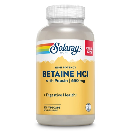[BRSWYZIQO4IWG3I3] Solaray High Potency Betaine HCL with Pepsin - Hydrochloric Acid Supplement for Digestive Health - with Betaine Hydrochloride and Digestive Enzymes - Gut Health Support - 60-Day Guarantee, 275 VegCaps