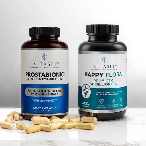 [BRSRAGAZCFYWACIY] VITASEI Men's Probiotic & Prostate Health Bundle – Happy Flora for Gut Health & Prostabionic for Prostate Support – Digestive Balance & Prostate Comfort