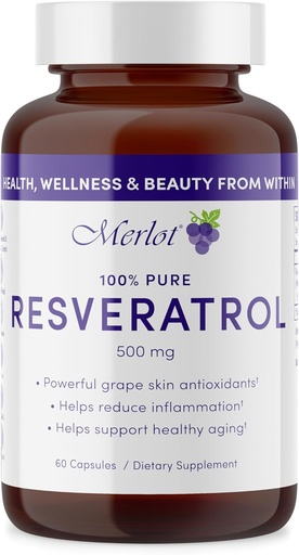 [BRSROAD7CUDWMETL] Merlot Resveratrol 500mg Capsules - 60 Cuenta - Belleza Dentro de AntiAging Suplemento No GMO Gluten Free- Made in USA