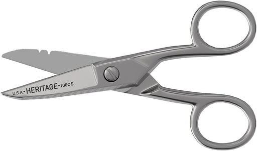 [BRSWGYIOA4MBA3Q3] Klein Tools 100CS All-Purpose Precision Scissors, Made in USA, 5.25-Inch Nickel-Plated Snips, Blunt Tip, and Wire Stripping Notches, Multi-Purpose for Professional and Home Usage