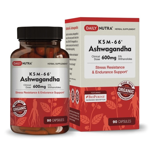 [BRSWKFQHOAHAKG3O] DailyNutra KSM-66 Ashwagandha 600mg Organic Root Extract - High Potency Supplement with 5% Withanolides | Relieves Tiredness, Supports Relaxation, Focus, Energy, & Muscle Growth (90 Capsules)