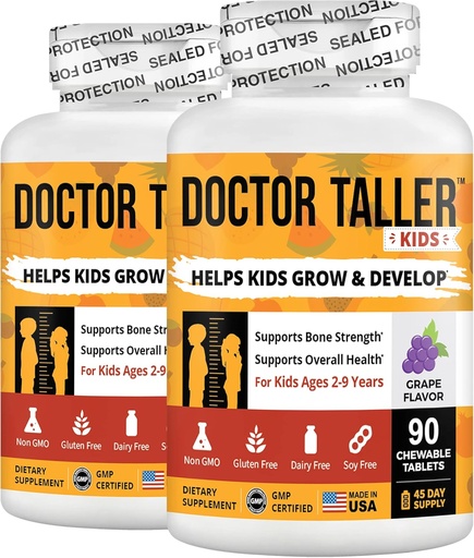 [BRSRMCD6DMARAHYU] NuBest Doctor Taller Kids - Kids Multivitamins, Toddler Vitamins - Support Bone Strength, Enhanced Immunity with Calcium, Multivitamins for Ages 2 to 9 - Grape Flavor - 90 Chewable Tablets | Pack 2