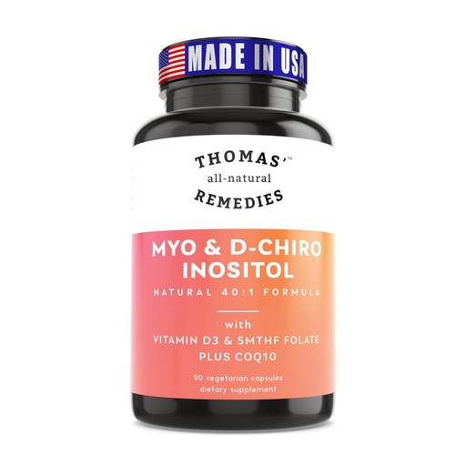 [BRSRMBQFOB6AAHTJ] Thomas' all-natural Remedies Myo Inositol Supplement & D-Chiro Inositol Blend Supplement with Folate and Vitamin D3, 40 to 1 Ratio, Non-GMO, No Fillers, CoQ10, 90 Vegan Capsules