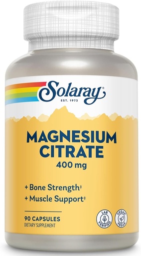 [BRSROZQ3CMCRGAAZ] Solaray Magnesium Citrate - Pure Magnesium Citrate Capsules, Supplement for Calm, Bone Health, Cellular Energy, Heart & Muscle Support, 400mg Per Serving - 90 Vegan Capsules (Pack of 2)