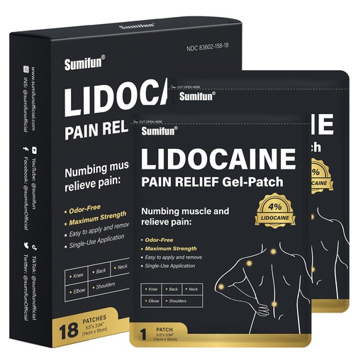 [BRSROZAEAF6GCDI6] Sumifun 4% Lidocaine Patches, Long Lasting Plaster Patch for Knee, Shoulder, Muscle, Joints with Natural Ingredients, Extended Patch with Lidocaine (Large, Count, 18)
