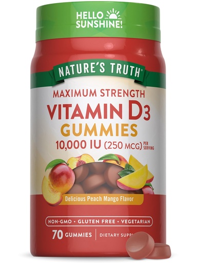 [BRSW2BQ5CEFBODT4] Nature's Truth Vitamin D3 Gummies | 10000 IU | 70 Count | Peach Mango Flavor | Vegetarian, Non-GMO & Gluten Free Supplement