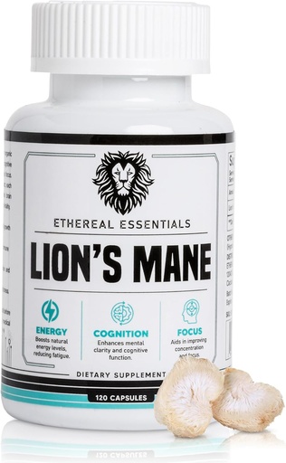 [BRSROC3YOECGECY2] Lions Mane Mushroom Cognition Capsules (120 Count) - Mushroom Powder Lion's Mane Extract - Brain Vitamins - Cognition - Focus Supplement