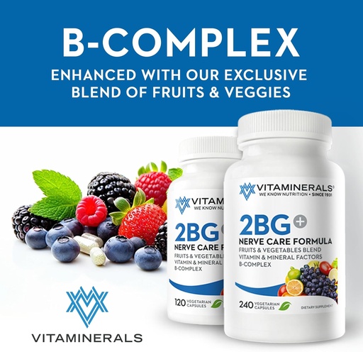 [BRSWGGQEBEPQGH3L] Vitaminerals 2BG+™ B Complex Immune Support High Potency B Complex | Fruits & Veggies Blend | 120 Veggie caps