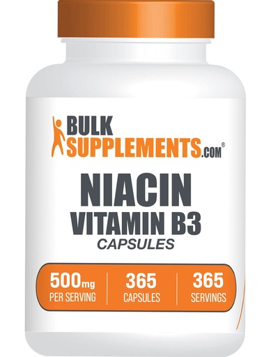 [BRSRMEDRBMNQOFA3] BulkSupplements.com Niacin Capsules - Niacin Supplement, Vitamin B3 - Gluten Free, 1 Capsule per Serving, 365 Capsules (Pack of 1)