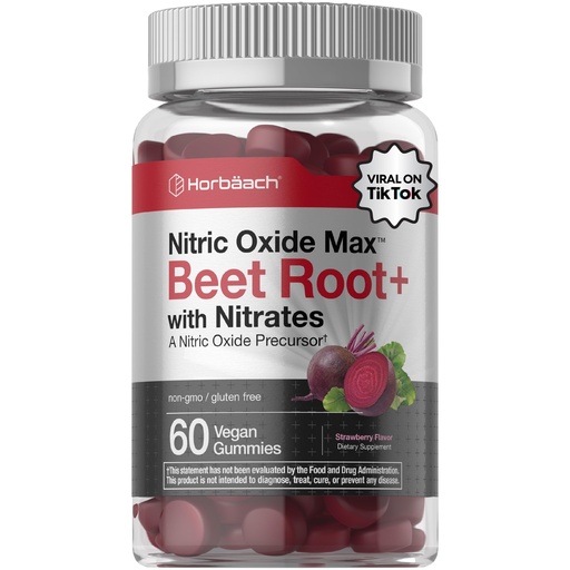 [BRSRMAY3C4GQK33V] Horbäach Nitric Oxide Beet Root Gummies | 60 Chews| with Nitrates, Vitamin C & Black Pepper | for Men & Women | Strawberry Flavor | Vegan, Non-GMO, Gluten Free Supplement