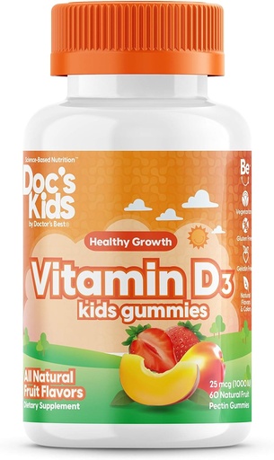 [BRSWYZY7OVYB4CL4] Doctor's Best Doc's Kids Children's Vitamin D3 Gummies 1000iu, Supports Healthy Bones & Teeth, Immune Health, Calcium Absorption, 60 Count