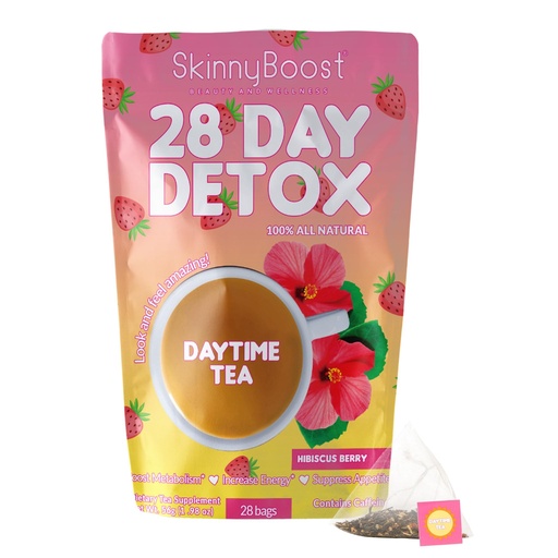 [BRSRAHQFPJ6GM2DD] SkinnyBoost 28 Day Detox Daytime Tea -HIBISCUS BERRY (28 Tea Bags) Supports Metabolism Boost, Detox, Antioxidants, Energy, Digestion, Non GMO, Vegan, Keto Friendly