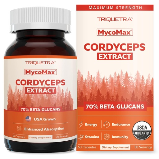 [BRSRAHAOPMHA2CTA] Organic Cordyceps Mushroom Extract - 70% Beta Glucans - Highest Active Nutrient Levels, Max Potency Cordyceps Capsules, US Grown + Ultrasonic Extraction - Performance, Immunity & Energy - 60 Capsules