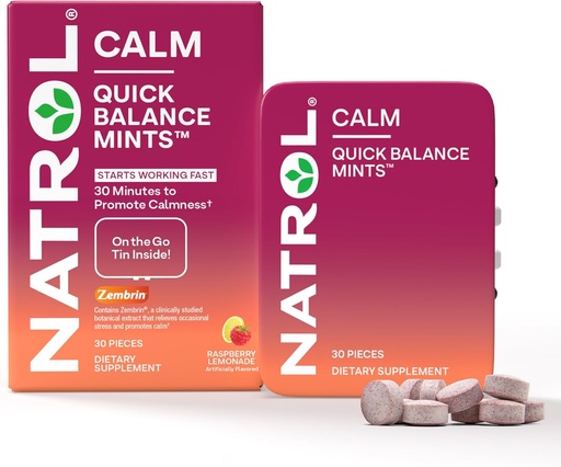 [BRSROCQCCAHGMH3G] Natrol Quick Balance Calm Mints, Dietary Supplement, Raspberry Lemonade Artificially Flavored, 30 Count, 15 Day Supply