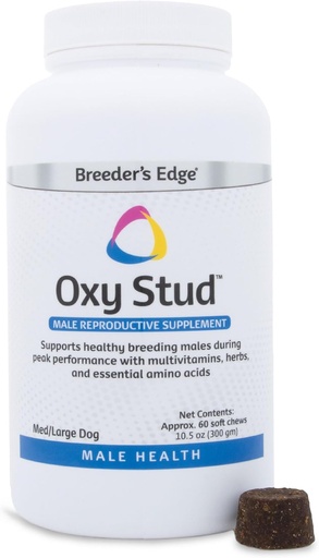 [BRSWKHDZDEBQCDTP] Breeder's Edge Oxy Stud Soft Chews are Designed for Male Dogs and Cats and Helps Support Breeding and Nutritional Needs Specific to Male Reproductive Health, 60 ct Medium & Large Dog