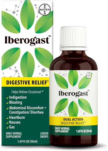 [BRSROH32DIJWACY2] Iberogast Liquid Drops, Kräuterrelief von Stomach Upsets: okziale Verdauung, Bloating, Gas, Übelkeit, Upset Stomach; Glutenfrei; 6-Herb Blend mit Iberis Amara, Peppermint, Licorice; 50mL