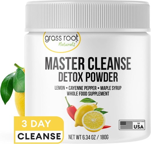 [BRSRM2Q5CNYAOETF] Grass Root Naturals Master Cleanse Detox Powder- Lemonade Detox 3-Day Plant-Based Supplement with Lemon, Maple Syrup, and Cayenne Diet, 6.34oz Container